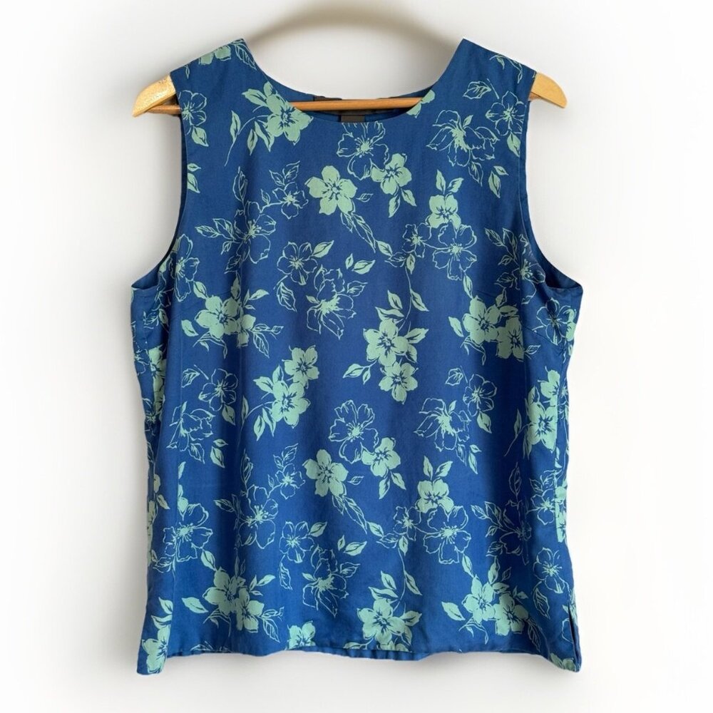 Jessica Holbrook Silk Tropical Floral Sleeveless Top Women Large Vacation Resor